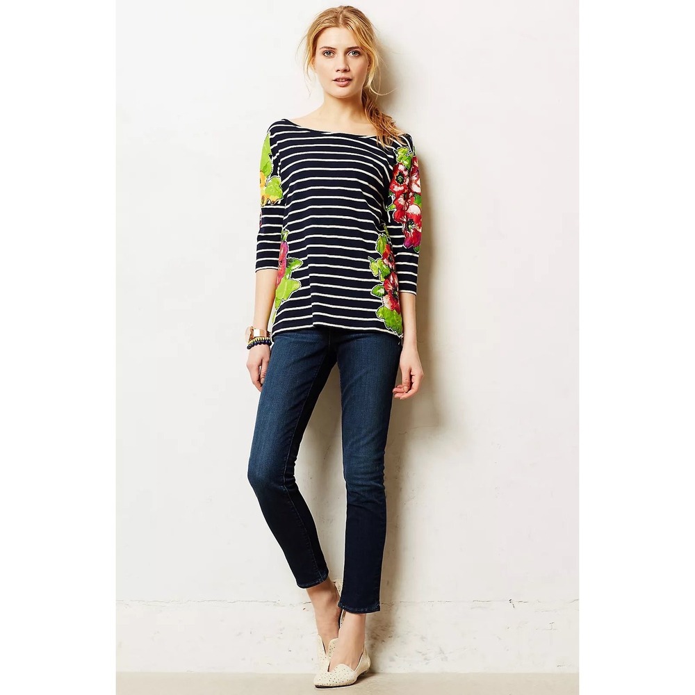 Pilcro and the Letterpress Stet Slim Crop Jeans Dark Wash Split Hem Size 27